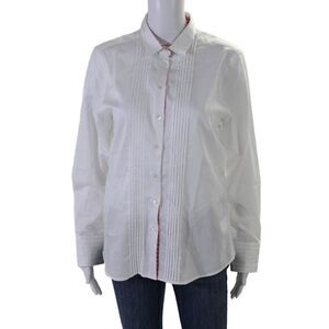 Algo Womens Long Sleeve Collared Button Down Pleated Dress Shirt White Size 40